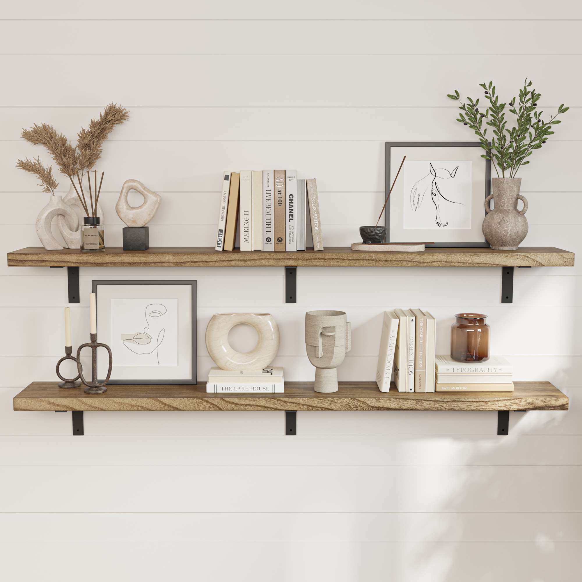 Loon Peak Wood Floating Shelf for Wall with Heavy Duty Brackets Wall Shelves for Living Room Bedroom Kitchen Book Shelf for Wall Reviews